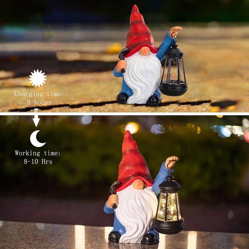 halp·ssfm Garden Gnome Statue Solar Light Outdoor Decorations Figurine with Lantern Led Shovel Sculpture Lawn Patio Yard Porch Outside Christmas Housewarming Gifts for Women Mother's Day Grandma - Image 2